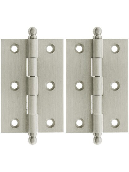 Premium Solid Brass Ball-Tip Cabinet Hinges Pair - 3 inch by 2 inch in Satin Nickel.